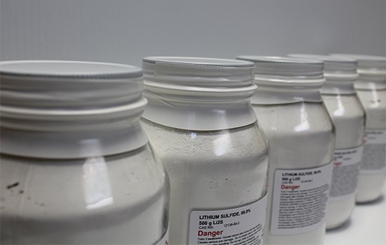 Kilograms of Lithium Sulfide in jars